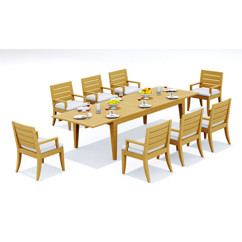 10 Seats 11 Pcs Grade-A Teak Wood Dining Set: 122" Atnas Double Extension Rectangle Table And 10 Atnas  Arm Chairs #11AT2810