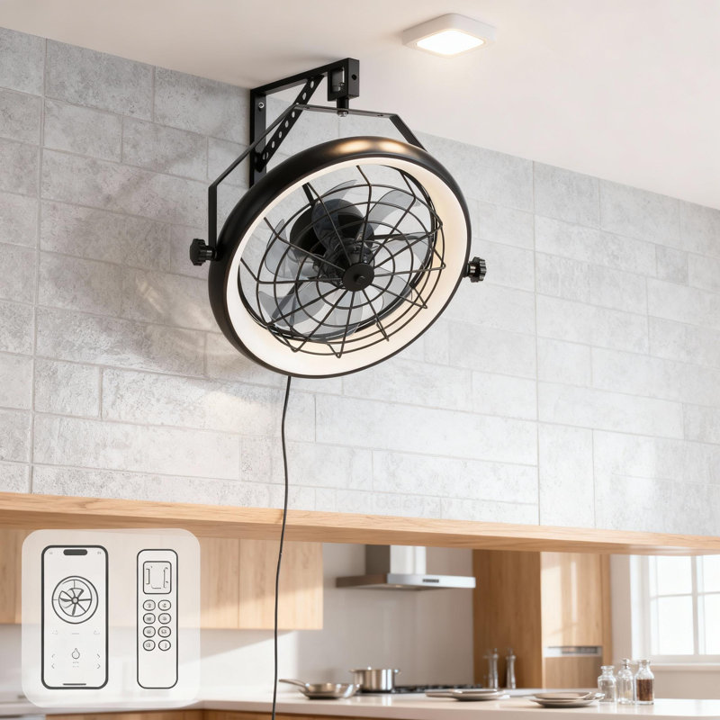 Ventilateur mural intelligent 23 po avec lumière DEL à intensité variable, application et télécommande, 3 températures de couleur, 6 vitesses, minuterie, pour la chambre à coucher et le salon