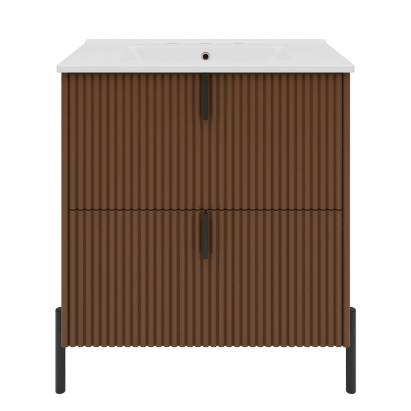 Meuble-lavabo autoportant en MDF avec évier en céramique Smart Storage - brun foncé pour une élégance moderne