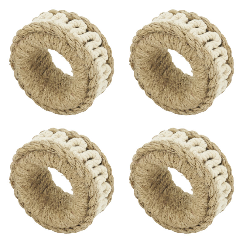 Beige Rope Embellished Circular Napkin Rings, Set of 4