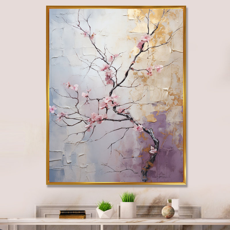 Décoration murale Blossom Tree Whispers Of Pink III - Floral and Botanical, H 44 po x l 34 po x P 1,5 po, Cadre flottant doré