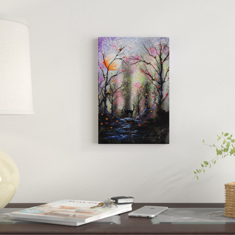 «Black Cat in Forest», impression sur toile, H 40 po x l 26 po x P 1,5 po, Pas de tapis, Toile tendue