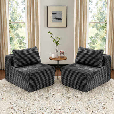 Fauteuil d'appoint rembourré en velours côtelé de 27 po de largeur, gris