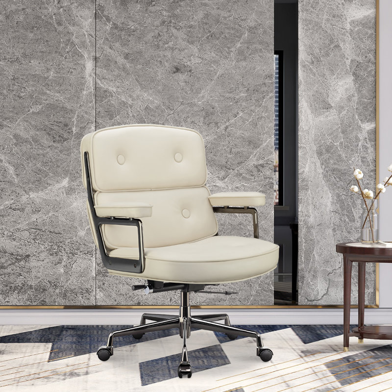 Roumena Genuine Leather Executive Chair, Silver, Beige