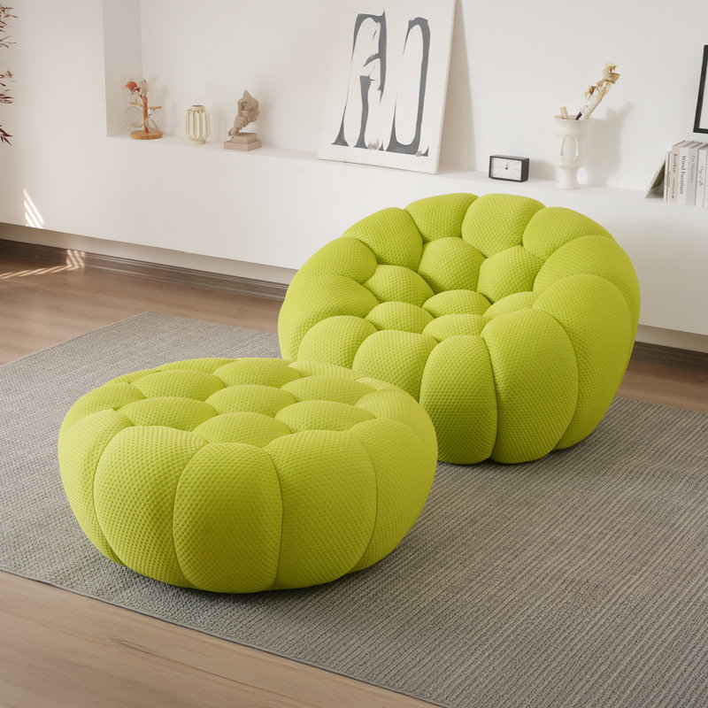 Cenie 48.43" Upholstered Club Accent Chair With Compression Ottoman, No Assembly Required, Pastel Green Polyester Blend