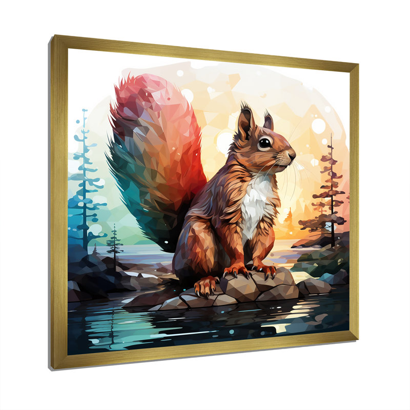 Mignon écureuil en forêt - écureuil, art mural, H 36 po x l 36 po x P 1,5 po, Cadre doré simple