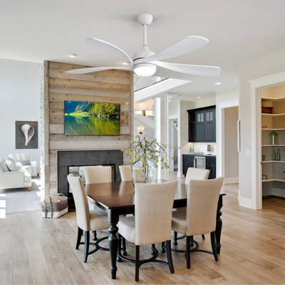  52" Modern Smart Ceiling Fan With Light, 6-speed Quiet Dc Motor And 3-color Led，remote Control With Timer，white