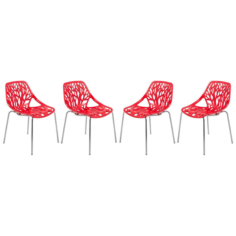 Chaise d'appoint avec pieds chromés - ensemble de 4, Rouge