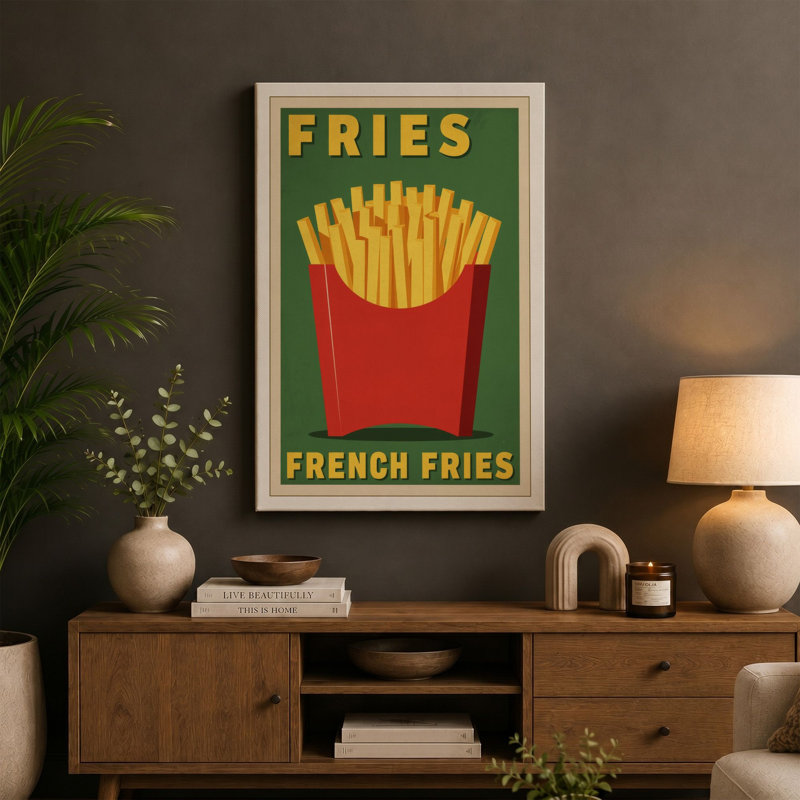 French Fries Diner Retro - Wrapped Canvas, 18x12 - 45.7 x 30.5 cm, Terracotta Border