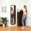 Miroir pleine longueur, miroir de plancher en bois de hêtre massif, miroir autoportant avec support, grand miroir de corps pour le vestiaire de la chambre à coucher, finition noyer