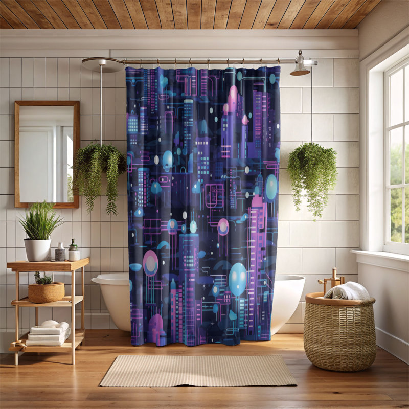 Rideau de douche Neon Skyline - Premium, H 74 po x l 71 po