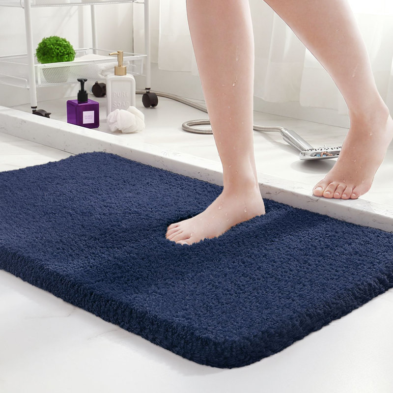 Tapis pour salle de bain Gaenside, L 32 po x l 20 po, Bleu marine