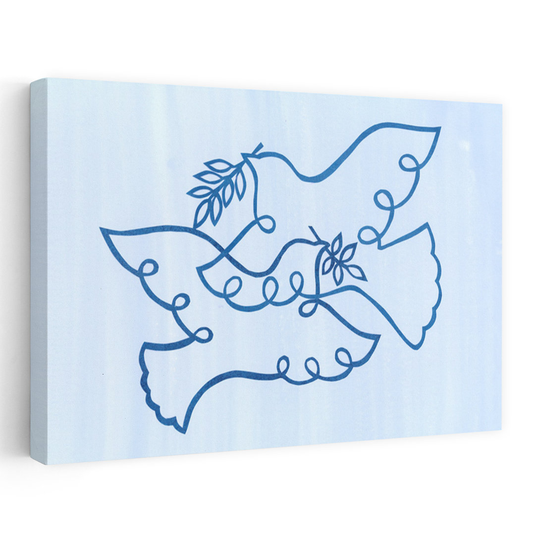 Intertwined Peace Doves Minimalist Modern Serene Bird Flower Nature Wall Art Print