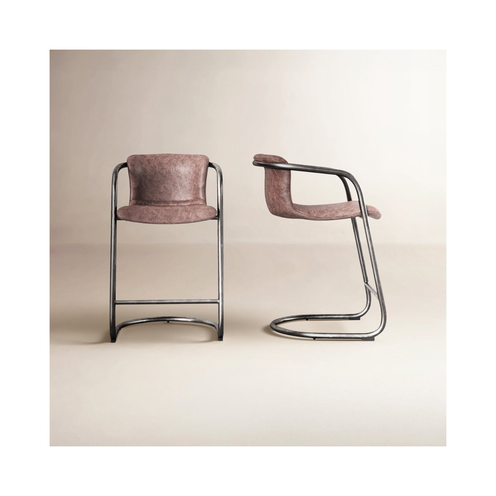 Higbee Genuine Leather Bar & Counter Stool, Brown Genuine Leather, Counter Stool (25" Seat Height)