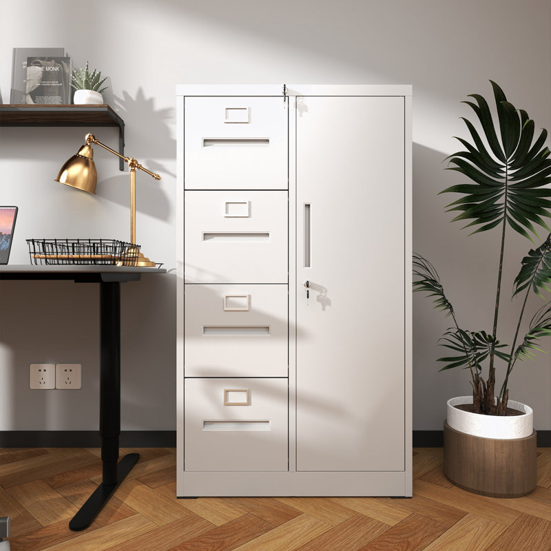 Classeur en métal avec 2 tiroirs et 1 porte, Blanc