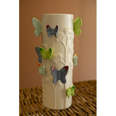 Kalalou Ceramic Vase with Colourful Butterflies – 12.5" Tall Nature-Inspired Décor