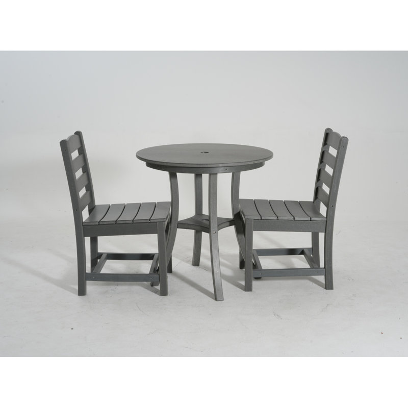 Ensemble de salle à manger d'extérieur 3 pièces avec table de patio ronde en PEHD et 2 chaises sans accoudoirs, toutes saisons