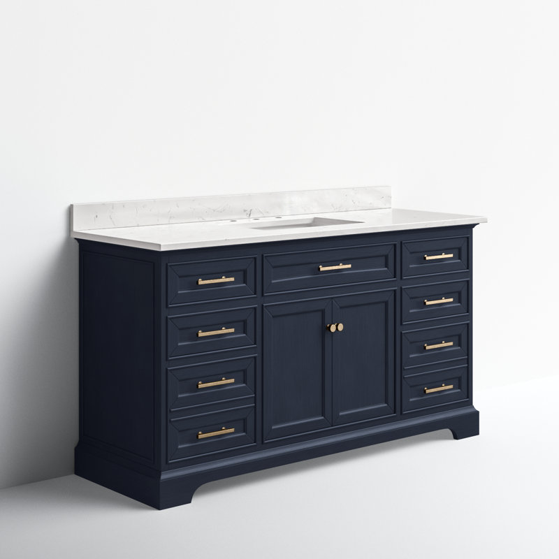 Lisette 60" Single Bathroom Vanity Set, Indigo Blue/Brushed Gold