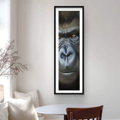Gorilla Face Wildlife Print | Brown Framed Matted Decor