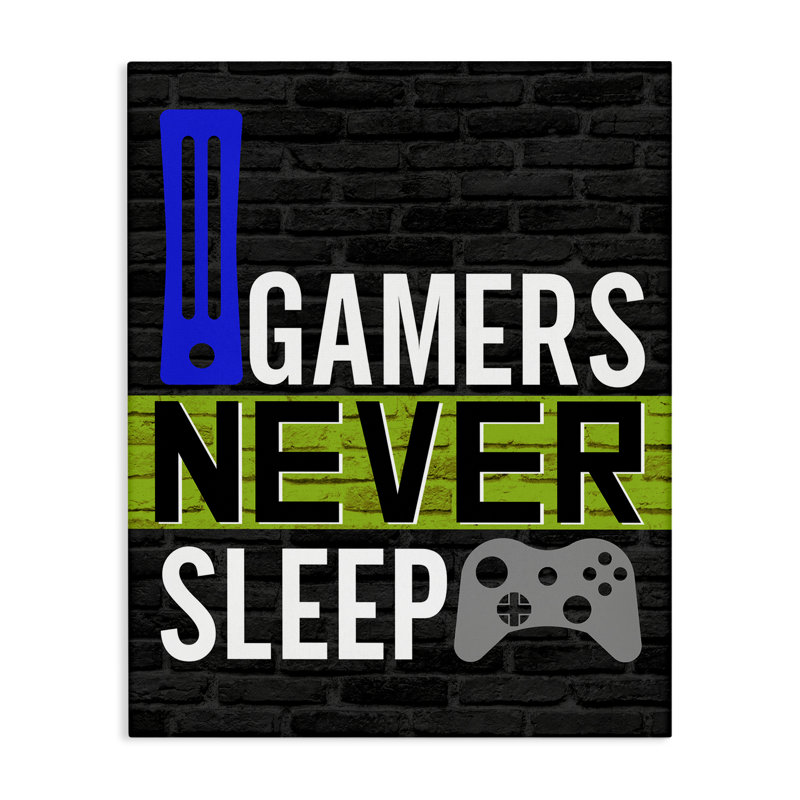 Art mural sur toile Gamers Never Sleep par Kim Allen, H 20 po x l 16 po