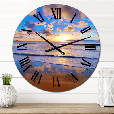 Rising Sun Over Beach Horizon - Nautical & Coastal Wall Clock