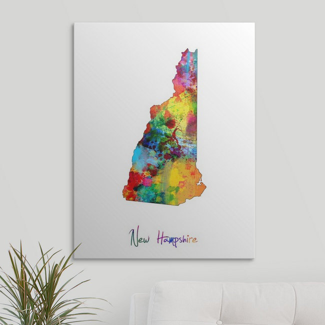 Francy «New Hampshire Map» par Abarca, impression, H 36 po x l 27 po x P 1,5 po, Toile