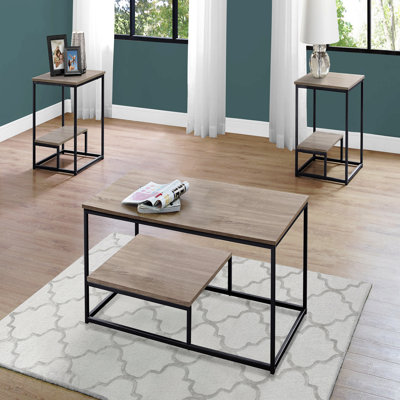 Ensemble de 3 tables basses en stratifié brun et métal noir