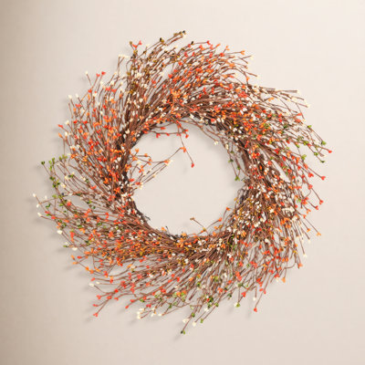 24" Handcrafted Twig, Berry Thanksgiving Wreath