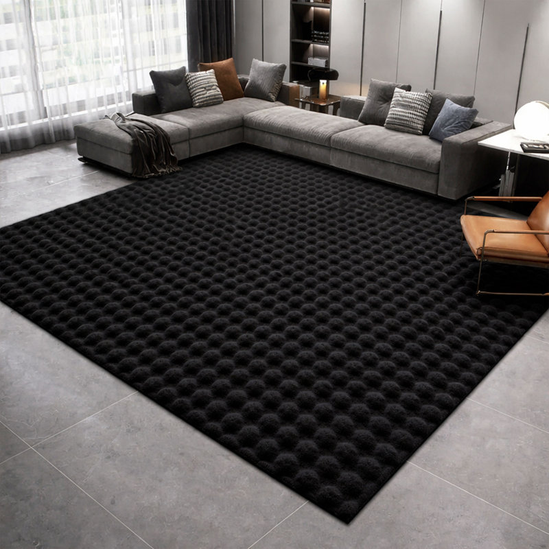 Aspire Homeware Black Bubble Texture Area Rug, BLACK, 120x170cm
