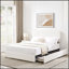 Lit plateforme tapissier ivoire avec rangement breveté à 4 tiroirs, alliant confort et esthétique moderne pour une expérience de sommeil luxueuse.