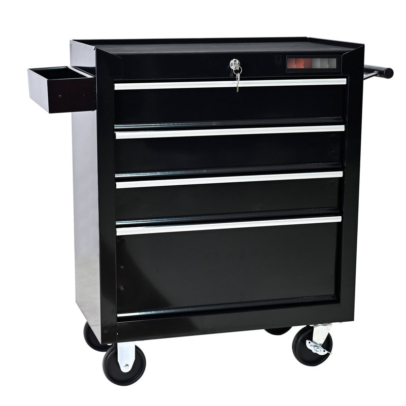 Coffre à outils noir 4 roulettes avec serrure - Organisateur de rangement de garage pour outils de réparation