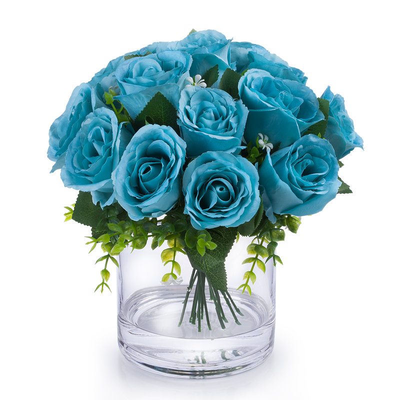 Arrangement floral roses en vase, Turquoise