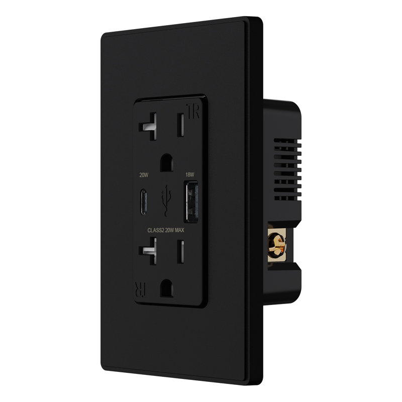 Prise quadruple inviolable standard de 20 ampères, 1, Noir
