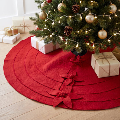 Poinsettia Buttons Christmas Tree Skirt in Hand Felted Wool - 60"