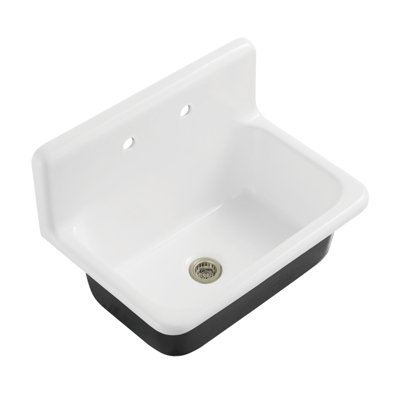 Kingston Brass Petra Galley Cast Iron Single Bowl Wall Mount Kitchen Sink With 2-Hole Drain And Strainer