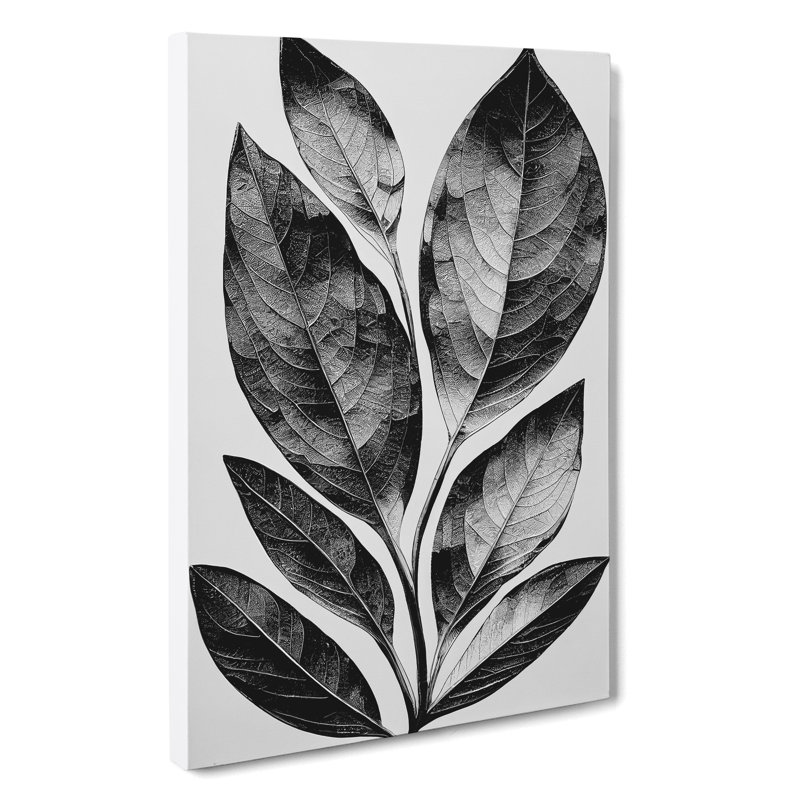 A Monochrome Leaves No.2 - Wall Art, 50cm H x 35cm W x 3cm D, No Matte, Wrapped Canva