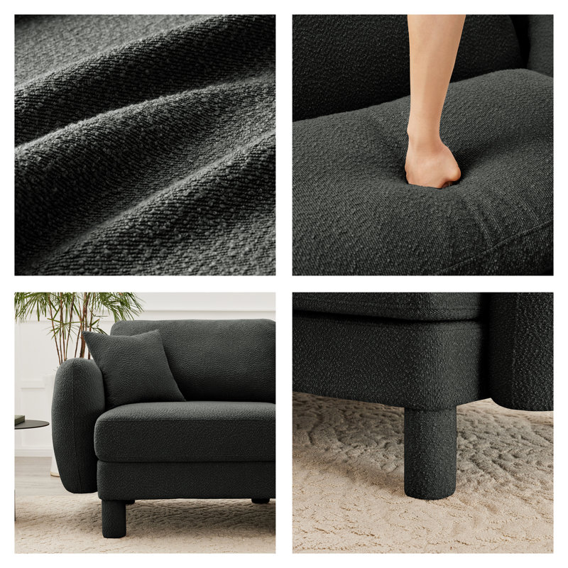 Élégant canapé 3 places en tissu Boucle avec accoudoirs en coquille uniques, Tissu gris
