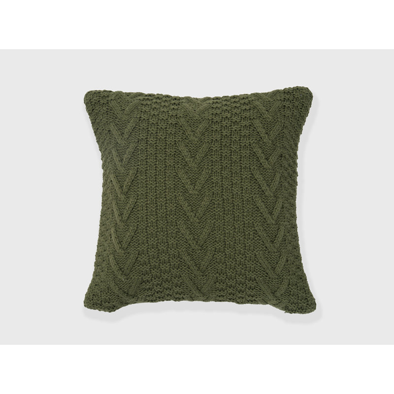 Winter Moss Green Chunky Knit Square Throw Pillow