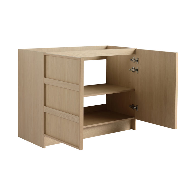  Base de meuble-lavabo autoportant contemporain en chêne Dune, poignées biseautées, 42"