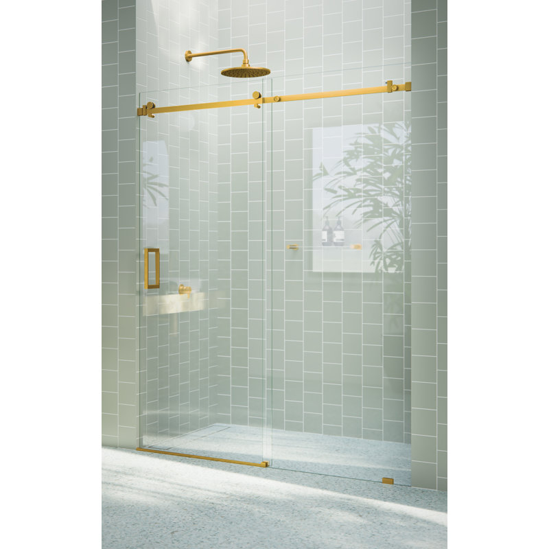 Astro 56 - 60 in. x 78 in. Fully Frameless Glass Sliding Shower Door, Satin Brass