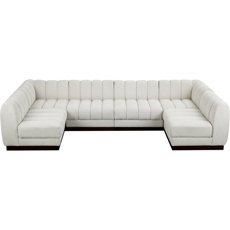 Canapé modulaire rembourré 6 pièces Hippen, Tissu chenille crème