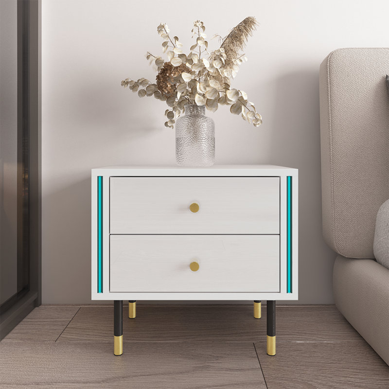 Table de chevet Cristal avec finition ultrabrillante, Blanc