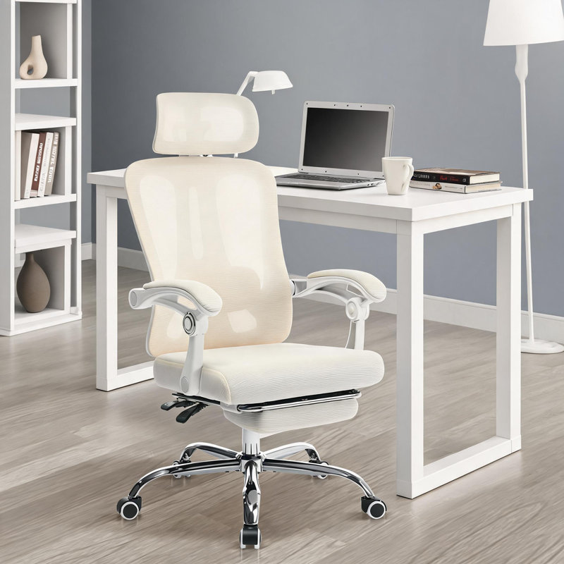 Hobbylane Office Chair, Beige straight double mesh, Beige-White
