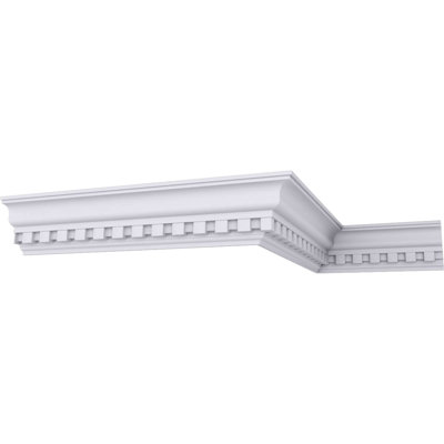 Endurathane Dentil Crown Moulding, 4 3/8"H x 3 1/2"P x 5 5/8"F x 94 1/2"L, Factory Primed