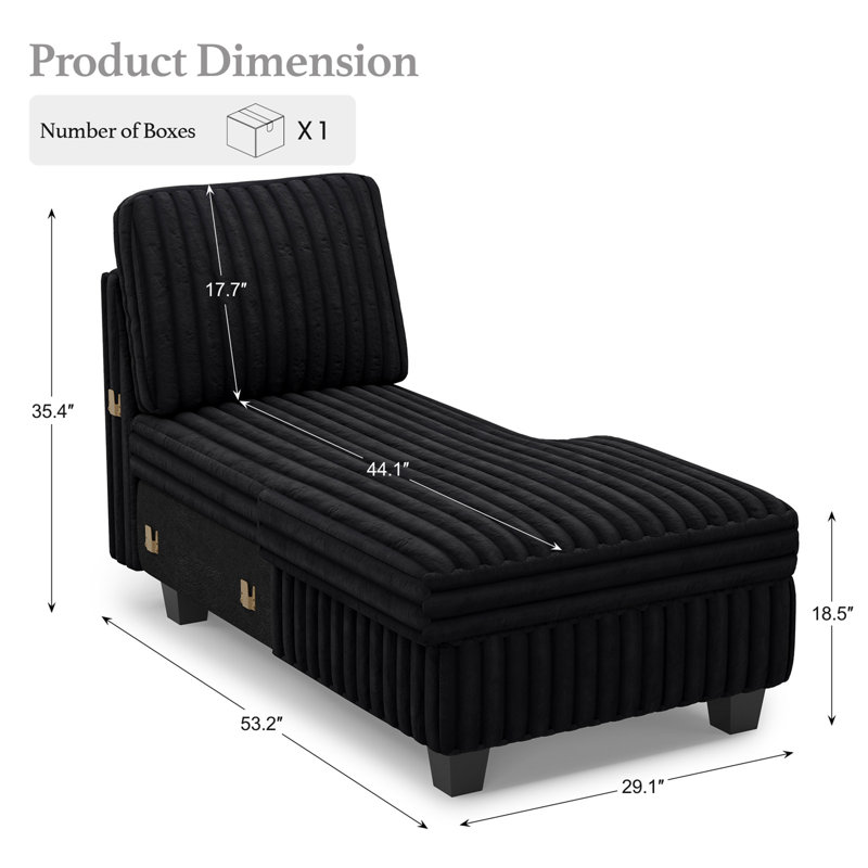 Module de canapé modulaire en velours côtelé Korian, Orienté à droite, Noir
