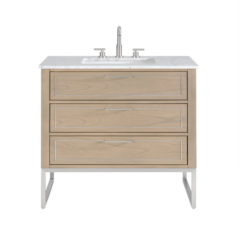 Markham 36'' W Single Vanity, Cashmere Gray, Carrara Marble, Brushed Nickel