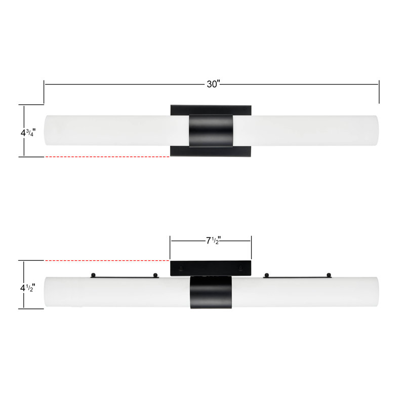 Barre d'éclairage de salle de bain à 2 lumières DEL à intensité variable, Noir