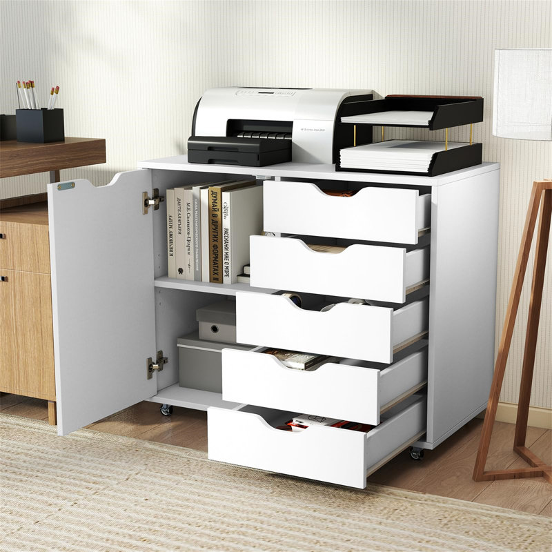 78cm Wide 5 -Drawer Mobile File Cabinet, White