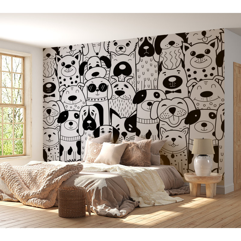 Murale pelez et collez de qualité supérieure - Dessin de chiens, L 120 po x l 180 po