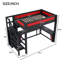 Lit mezzanine double avec bureau et garde-robe, structure de lit mezzanine avec DEL, USB intégré, noir et rouge-1609758234